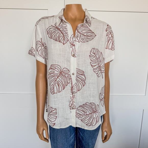 NWT-Miami of Francesca’s, Gena Palm Print Button Down Top, Women’s Size Medium - Picture 3 of 10